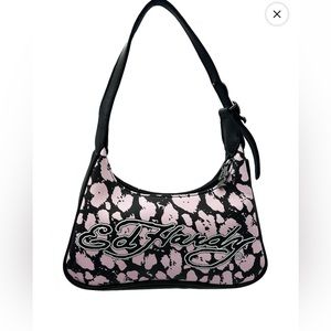 NEW Ed Hardy x Siberia Hills Collab Pink Black Logo Y2K Hobo Shoulder Bag Purse